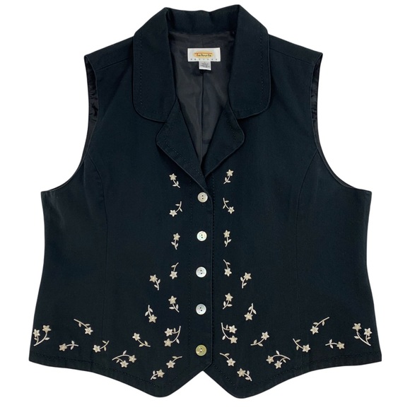 Talbots Jackets & Blazers - Talbots Petites Black with Floral Embroidery Vest/ Shirt